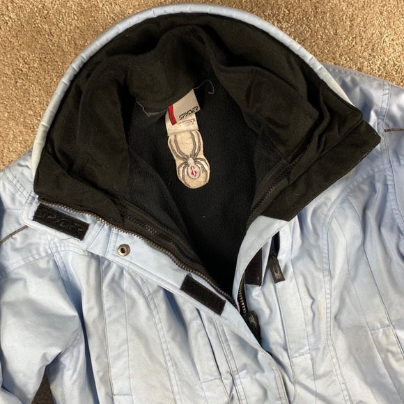 Spyder Ladies Ski Jacket Light Blue Full Zip Hooded Winter Coat Size M Fleece - Picture 1 of 12